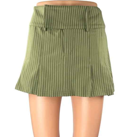 Princess Polly Womens Green Striped Pleated High Rise Mini A-Line Flared Skirt 0 - Picture 1 of 5
